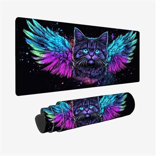 Mauspad Katze Schreibtischunterlage Flügel Mousepad XXL 800x300X0.3MM, Wetterfest Mauspad Gaming Zubehör mit Rutschfeste Gummibasis, Mouse Pad Schreibtisch Zubehör für Office Deko Gifts, Model-3575 von Zsoxooll