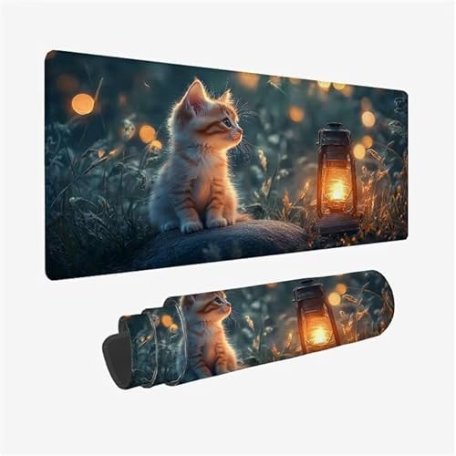 Mauspad Katze Schreibtischunterlage Lampe Mousepad XXL 500x250X0.3MM, Wetterfest Mauspad Gaming Zubehör mit rutschfeste Gummibasis, Mouse Pad Schreibtisch Zubehör für Office Deko Gifts, Model-1832 von Zsoxooll