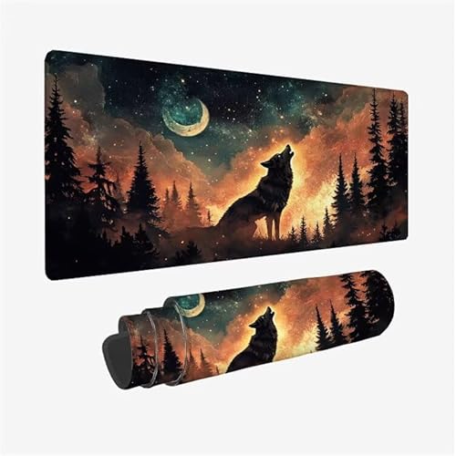 Mauspad Wolf Schreibtischunterlage Wald Mousepad XXL 800x400X0.3MM, Wetterfest Mauspad Gaming Zubehör mit rutschfeste Gummibasis, Mouse Pad Schreibtisch Zubehör für Home Office Deko Gifts, Model-3186 von Zsoxooll