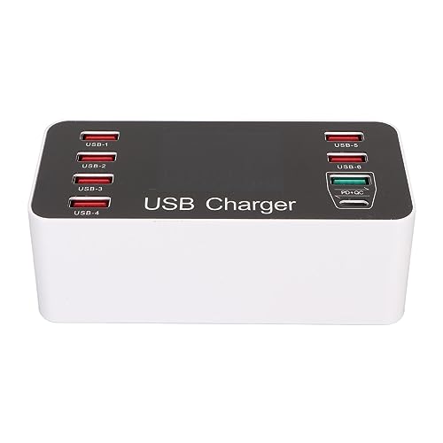 8 Port Smart Fast Desktop Hub mit LED-Bildschirm, QC 3.0 USB Typ C Universal-Ladegerät, für Telefonlautsprecher (EU-Stecker) von Zunate