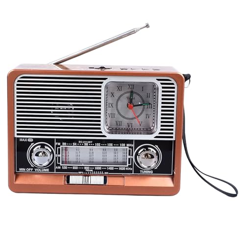 Zunate Vintage Retro Radio, AM FM Radio mit Bluetooth Lautsprecher, Tragbares Radio, Integrierte Taschenlampe und Uhrfunktion, Mehrere Lademethoden von Zunate