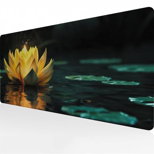 Gaming Mauspad XXL 600x400x3 mm Mousepad Groß Verlängertes Schreibtischunterlage mit rutschfeste Gummimatte und genähten Kanten für Tastatur, PC und Laptop (Gelber Lotus) von Zuooyi