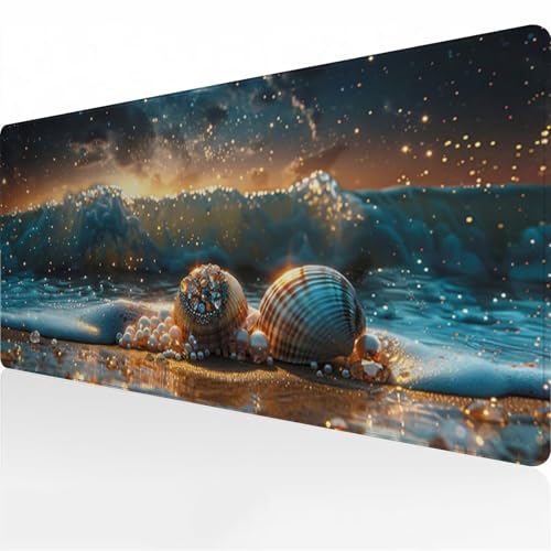 Gaming Mauspad XXL 600x400x3 mm Mousepad Groß Verlängertes Schreibtischunterlage mit rutschfeste Gummimatte und genähten Kanten für Tastatur, PC und Laptop (Ozeanwellenstrand) von Zuooyi