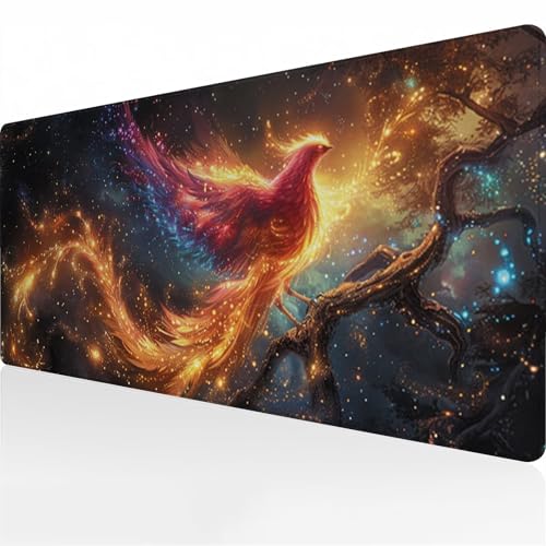 Gaming Mauspad XXL 700x400x2 mm Mousepad Groß Verlängertes Schreibtischunterlage mit rutschfeste Gummimatte und genähten Kanten für Tastatur, PC und Laptop (Phönix Tier) von Zuooyi