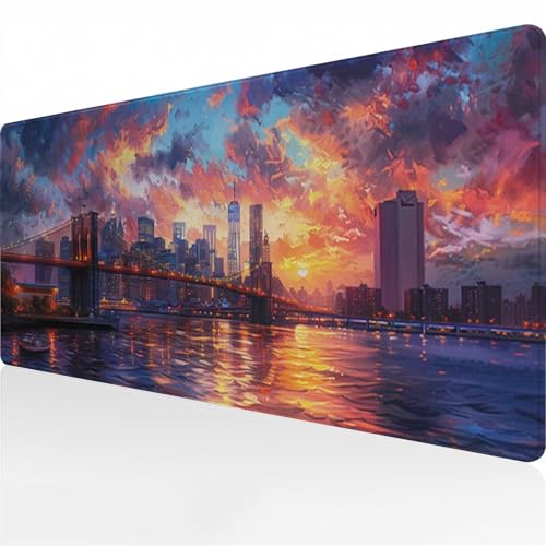 Gaming Mauspad XXL 700x400x3 mm Mousepad Groß Verlängertes Schreibtischunterlage mit rutschfeste Gummimatte und genähten Kanten für Tastatur, PC und Laptop (Brücke Sonnenuntergang) von Zuooyi