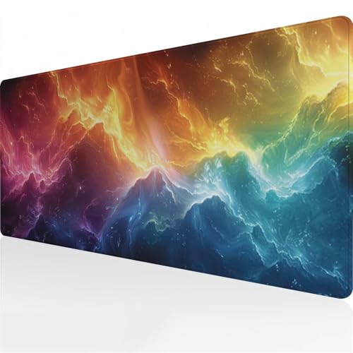 Gaming Mauspad XXL 800x300x2 mm Mousepad Groß Verlängertes Schreibtischunterlage mit rutschfeste Gummimatte und genähten Kanten für Tastatur, PC und Laptop (Lila Gelb Grün) von Zuooyi