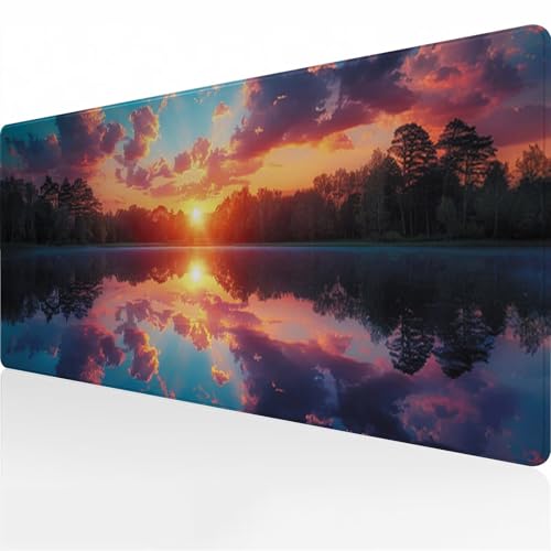 Gaming Mauspad XXL Groß Mousepad 600x400x2 mm Großes Verlängertes Schreibtischpad Lange Tastatur Pad mit rutschfeste Gummimatte verbessert Präzision und Geschwindigkeit (Sonnenuntergang Seelandschaft) von Zuooyi