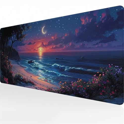 Gaming Mauspad XXL Groß Mousepad 700x300x3 mm Großes Verlängertes Schreibtischpad Lange Tastatur Pad mit rutschfeste Gummimatte verbessert Präzision und Geschwindigkeit (Mondstrand) von Zuooyi