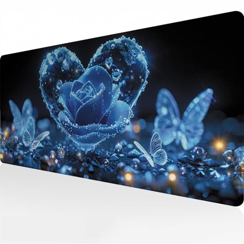 Gaming Mauspad XXL Groß Mousepad 800x300x2 mm Großes Verlängertes Schreibtischpad Lange Tastatur Pad mit rutschfeste Gummimatte verbessert Präzision und Geschwindigkeit (Blume Schmetterling Blau) von Zuooyi