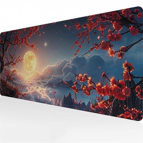 Gaming Mauspad XXL Groß Mousepad 800x300x2 mm Großes Verlängertes Schreibtischpad Lange Tastatur Pad mit rutschfeste Gummimatte verbessert Präzision und Geschwindigkeit (Mondblume) von Zuooyi