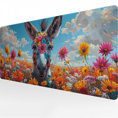 Gaming Mauspad XXL Groß Mousepad 800x300x2 mm Großes Verlängertes Schreibtischpad Lange Tastatur Pad mit rutschfeste Gummimatte verbessert Präzision und Geschwindigkeit (Tier Blume) von Zuooyi