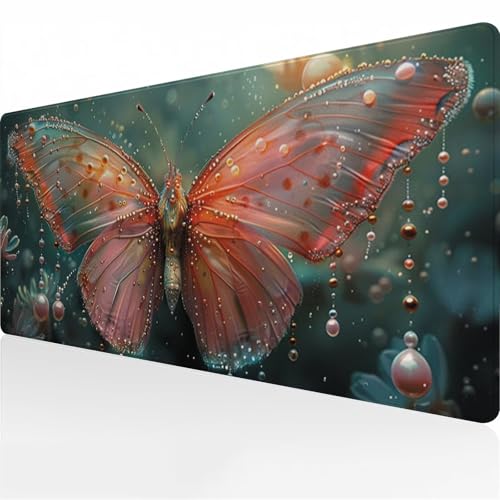 Gaming Mauspad XXL Groß Mousepad 900x300x3 mm Großes Verlängertes Schreibtischpad Lange Tastatur Pad mit rutschfeste Gummimatte verbessert Präzision und Geschwindigkeit (Rosa Schmetterling) von Zuooyi