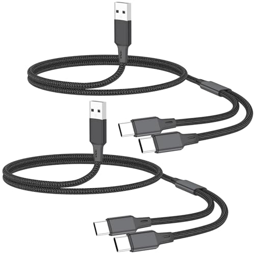 Zusnxaxe USB-A auf Multi 2-in-1-Kabel, 2 Typ-C-Anschluss, 1,2 m, 2 Stück, schwarz, nur zum Aufladen von Zusnxaxe