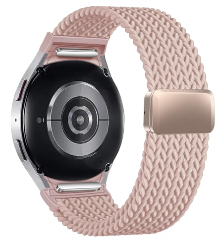 Zythtic Geflochtenes Armband Kompatibel mit Samsung Galaxy Watch 7 6 5 4 FE Armband, One Klick mit Magnet Nylon Armband für Samsung Watch 6 Classic/5 Pro/4 Classic für Damen Herren,Rosa von Zythtic