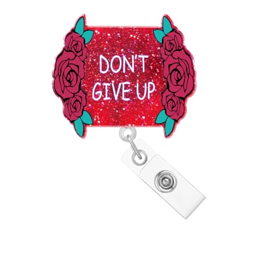 Abamilaka Ausweishalter mit Blumenmotiv, einziehbar, lustig, Aufschrift "Don't Give Up", Krankenschwestern, Ausweishalter mit Krokodilklemme, medizinischer Arzt, rotes Acryl-Namensschild, Clip, von abamilaka