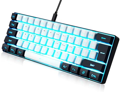 abucow Gaming-Tastatur, minimalistisch, tragbar, kabelgebunden, ultrakompakt, Mini-Nachahmung, 61 Tasten, RGB-Hintergrundbeleuchtung, Weiß/Schwarz von abucow