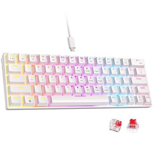 abucow Mechanische Tastatur mit Kabel, 60%, austauschbare Gaming-Tastatur mit farbenfroher Hintergrundbeleuchtung und individuellen 63 Tastenkappen (Weiß & 63) von abucow