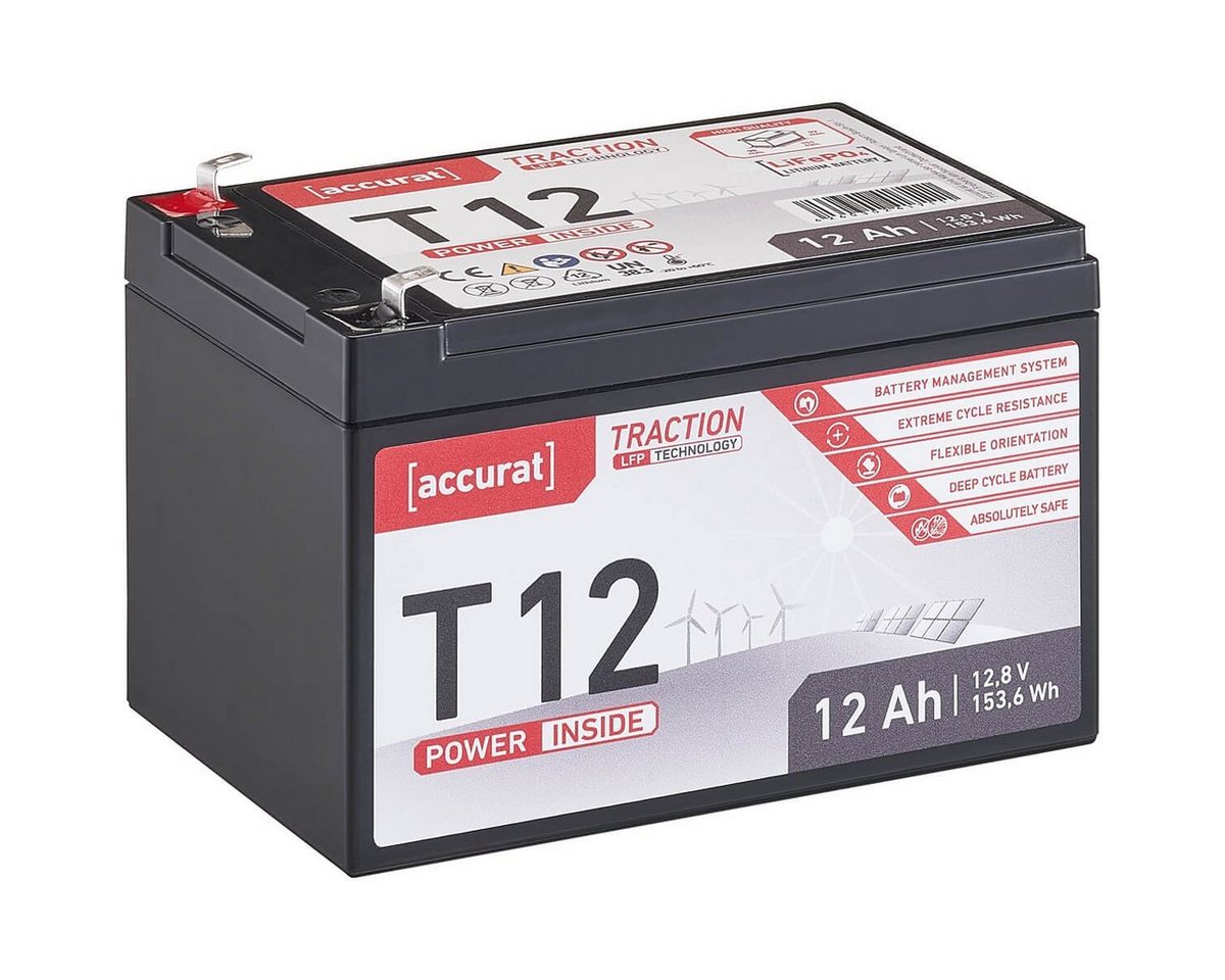 accurat 12V 12Ah LiFePO4 Lithium Batterie 153 Wh BMS Akku Batterie, (12 V) von accurat