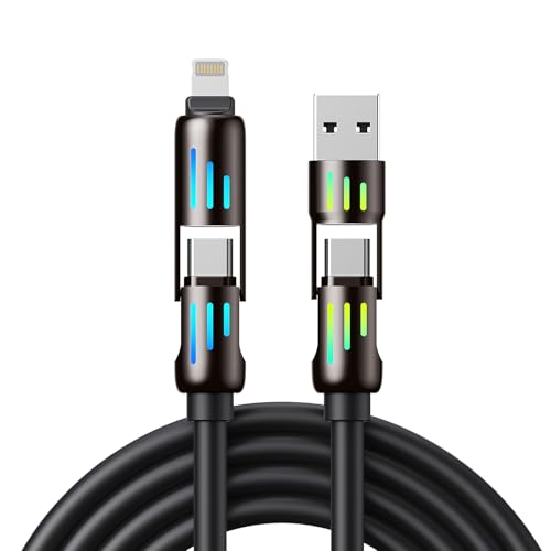 aceyoon 240W Multi 4 in 1 Ladekabel, 1.2M Schnellladekabel USB C mit RGB LED Licht Multi Kabel auf Lighting, Typ C/USB A auf USB Typ C für iPhone 16 15 14,für Galaxy, für Huawei (1.2M) von aceyoon