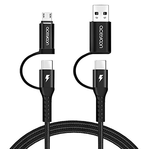 aceyoon Multi USB C Kabel 1M, 4 in 1 60W USB C auf USB C Kabel Micro-USB/USB A Schnellladekabel unterstützt PD & QC3.0 Mehrfach Ladekabel für iPhone 15 Series, für Galaxy, Laptop, Tablet usw. von aceyoon