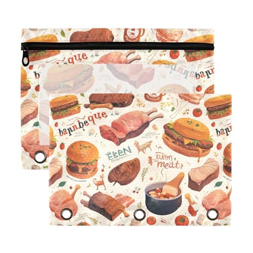 BBQ Cartoon Binder Bleistift mit transparentem Fenster, großes Federmäppchen in verschiedenen Farben, 3 Ringe, Ordnungsmappe für Klassenzimmer, Schule, Bürobedarf, mehrfarbig, 2 Stück BBQ Cartoon Binder Bleistift mit transparentem Fenster, großes Federmäppchen in verschiedenen Farben, 3 Ringe, Ordnungsmappe für Klassenzimmer, Schule, Bürobedarf, mehrfarbig, 2 Stück von aidingzhi