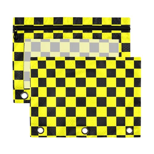 Buffalo Plaid kariert schwarz gelb Ordner mit Reißverschluss mit transparentem Fenster, Kunststoff-Federmäppchen in verschiedenen Farben, Federmäppchen mit 3 Ringen für Büro, Schulbedarf, Kosmetik Buffalo Plaid kariert schwarz gelb Ordner mit Reißverschluss mit transparentem Fenster, Kunststoff-Federmäppchen in verschiedenen Farben, Federmäppchen mit 3 Ringen für Büro, Schulbedarf, Kosmetik von aidingzhi