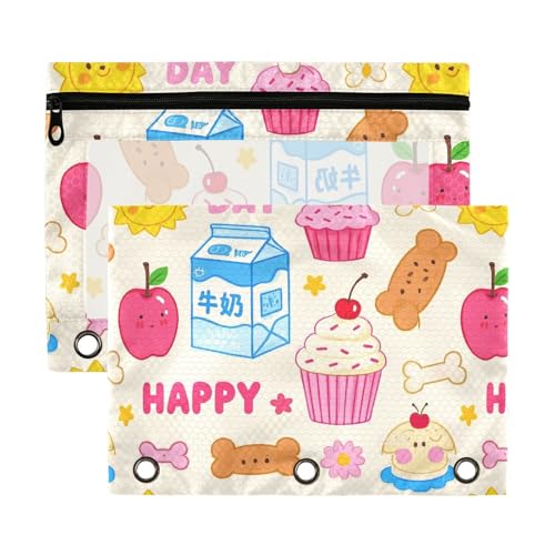 Cartoon Sun Cake Milk Colorful Home Management Binder with Clear Window Pencil Bags with Zipper Reinforced Grommets 3 Hole Binder for Office School Supplies Cosmetics Multicolor, 2 PCS Cartoon Sun Cake Milk Colorful Home Management Binder with Clear Window Pencil Bags with Zipper Reinforced Grommets 3 Hole Binder for Office School Supplies Cosmetics Multicolor, 2 PCS von aidingzhi