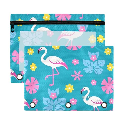 Elegantes Federmäppchen, Motiv: Flamingo, Blume, Pfirsich, Ringordner mit transparentem Fenster, großes Fassungsvermögen, 3 Ringe, Ordner für Klassenzimmer, Schule, Büro, mehrfarbig, 2 Stück Elegantes Federmäppchen, Motiv: Flamingo, Blume, Pfirsich, Ringordner mit transparentem Fenster, großes Fassungsvermögen, 3 Ringe, Ordner für Klassenzimmer, Schule, Büro, mehrfarbig, 2 Stück von aidingzhi