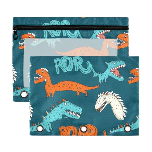 Federmäppchen mit niedlichem Tiermotiv, Dino-Cartoon-Ringe, mit transparentem Fenster, Federmäppchen, Organizer in verschiedenen Farben, 3 Ringe für Bürobedarf, mehrfarbig, 2 Stück Federmäppchen mit niedlichem Tiermotiv, Dino-Cartoon-Ringe, mit transparentem Fenster, Federmäppchen, Organizer in verschiedenen Farben, 3 Ringe für Bürobedarf, mehrfarbig, 2 Stück von aidingzhi