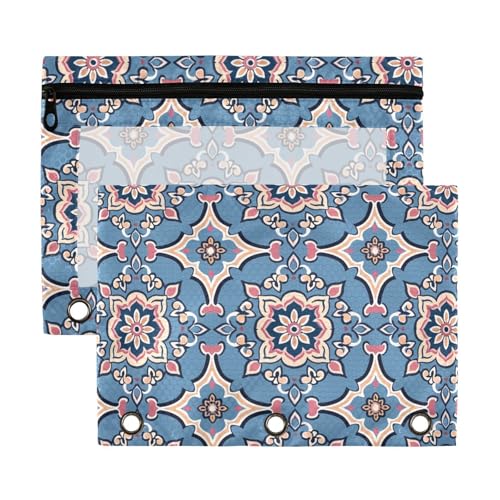 Marokkanischer Stil, Blumenmuster, Budget-Ordner mit transparentem Fenster, großes und stabiles Federmäppchen, 3 Ringe, für Büro, Schulbedarf, Kosmetik, mehrfarbig, 2 Stück Marokkanischer Stil, Blumenmuster, Budget-Ordner mit transparentem Fenster, großes und stabiles Federmäppchen, 3 Ringe, für Büro, Schulbedarf, Kosmetik, mehrfarbig, 2 Stück von aidingzhi