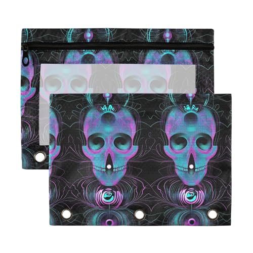Punk Digital Skull Böse Ringe Binder Tasche mit transparentem Fenster, Ringe, Federmäppchen mit Reißverschluss, verstärkte Ösen, Ordner, 3 Ringe für Bürobedarf, mehrfarbig, 2 Stück Punk Digital Skull Böse Ringe Binder Tasche mit transparentem Fenster, Ringe, Federmäppchen mit Reißverschluss, verstärkte Ösen, Ordner, 3 Ringe für Bürobedarf, mehrfarbig, 2 Stück von aidingzhi