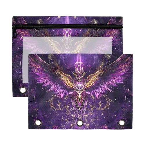 Violetter geheimnisvoller Vogel-Binder-Reißverschluss mit transparentem Fenster, Kunststoff-Federmäppchen, groß und stabil, 3 Ringe, Ordner für Schule, Büro und Zuhause, mehrfarbig, 2 Stück Violetter geheimnisvoller Vogel-Binder-Reißverschluss mit transparentem Fenster, Kunststoff-Federmäppchen, groß und stabil, 3 Ringe, Ordner für Schule, Büro und Zuhause, mehrfarbig, 2 Stück von aidingzhi
