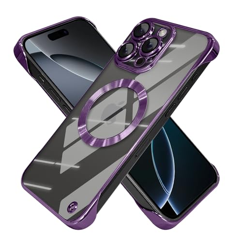 aidvaia Rahmenlose magnetische Handyhülle, kompatibel mit iPhone 16 Pro, klare, minimalistische Hülle, transparente klare Beschichtung, violett, rahmenloses Design, Linse schützt stoßfeste Hülle von aidvaia