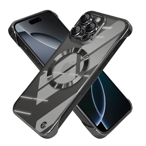 aidvaia Rahmenlose magnetische Handyhülle, kompatibel mit iPhone 16 Pro Max, klare, minimalistische Hülle, transparente klare Beschichtung, schwarze rahmenlose Designlinse, schützt stoßfeste Hülle von aidvaia