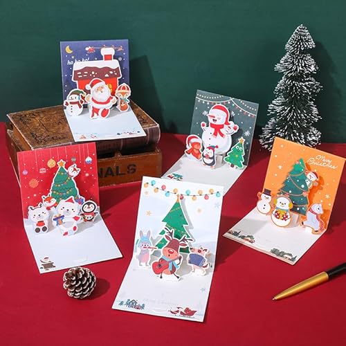 Weihnachtskarten 3D Pop-Up Karten - 5PCS Santa 3D Grußkarten für Kinder Freunde - Xmas Schneemann Designs Grußkarten für Familie Weihnachten Feiertage von aiworth