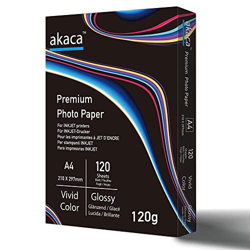 akaca Fotopapier Glänzend A4 (210 x 297 mm), 120 Blatt, 120 g/m², Premium Glossy Photo Paper, Photopapier für alle Tintenstrahldrucker von akaca