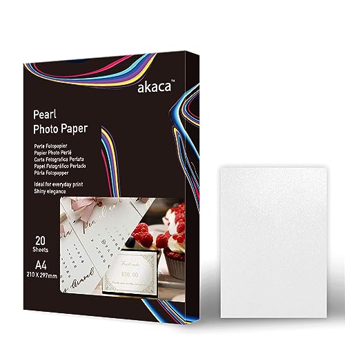 akaca Perlglanz-Fotopapier, Perlglanz, wasserfest, glänzend, A4 (210 x 297 mm), 20 Blatt, 240 g/m², für Heimwerker, kompatibel mit Tintenstrahldrucker von akaca