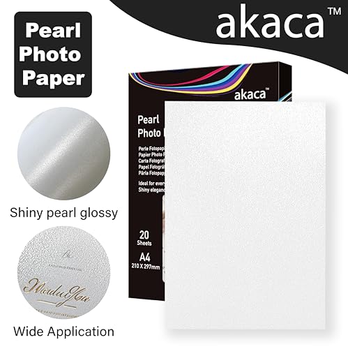 akaca Perlglanz-Fotopapier, Perlglanz, wasserfest, glänzend, A4 (210 x 297 mm), 20 Blatt, 240 g/m², für Heimwerker, kompatibel mit Tintenstrahldrucker von akaca