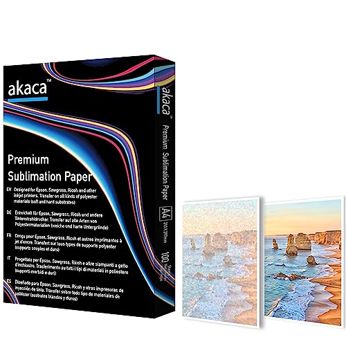 akaca Sublimationspapier A4, 210 x 297 mm, 100 Blatt, 120 g/m², Transferpapier für Sublimationsdrucker von Epson, Sawgrass, Ricoh von akaca