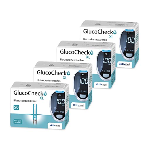 GlucoCheck XL - 200 Blutzuckerteststreifen zur Kontrolle des Blutzucker-Wertes - Anwendbar mit dem GlucoCheck XL Blutzuckermessgerät von aktivmed