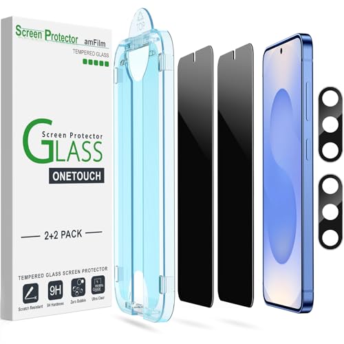 amFilm 2+2 Stück Sichtschutz Schutzfolie für Samsung Galaxy S25 5G mit Kamera-Objektivschutz [Anti Spy and Privacy Protection] HD Clear mit Easy Installation Tray (S25-6.2'') von amFilm