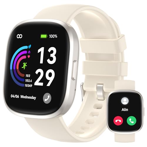 anyloop Smartwatch Damen Herren mit Telefonfunktion, 1.83" HD Touchscreen Fitnessuhr, IP68 Wasserdicht Fitness Tracker mit Herzfrequenz Schlafmonitor Schrittzähler Armbanduhr für Android iOS Weiß von anyloop