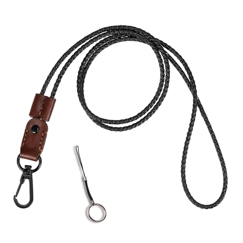 Lanyard Schlüsselband Lang, Leder Lanyard Umhängeband mit Metall Ring und Schlüsselanhänger für Schlüssel, Ausweiskartenhalter (Kaffee) von aolaso