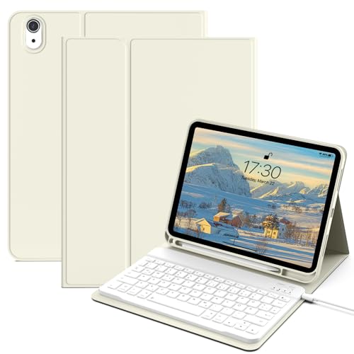 aoub Hülle mit Tastatur für iPad 10. Generation, Tastatur mit Hülle für iPad 10,9 Zoll 2022, QWERTZ Layout, Creme Weiß von aoub