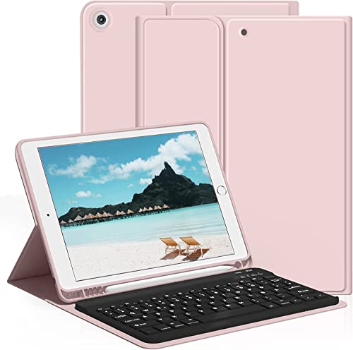 aoub Hülle mit Tastatur für iPad 9. Generation/iPad 8. Generation/iPad 7. Generation, Hülle mit Tastatur für iPad 10,2 2021/2020/2019, Kabellose QWERTZ Tastatur Hülle mit Stifthalter, Rosa von aoub