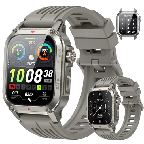 Smartwatch Herren Militär,1.91" HD Smart Watch Herren mit Herzfrequenz/Schrittzähler/Schlafmonitor, Anrufe tätigen/empfangen, 120+ Sportmodi Fitnessuhr Herren, IP68 Wasserdicht Sportuhr (Android iOS) von aowoka