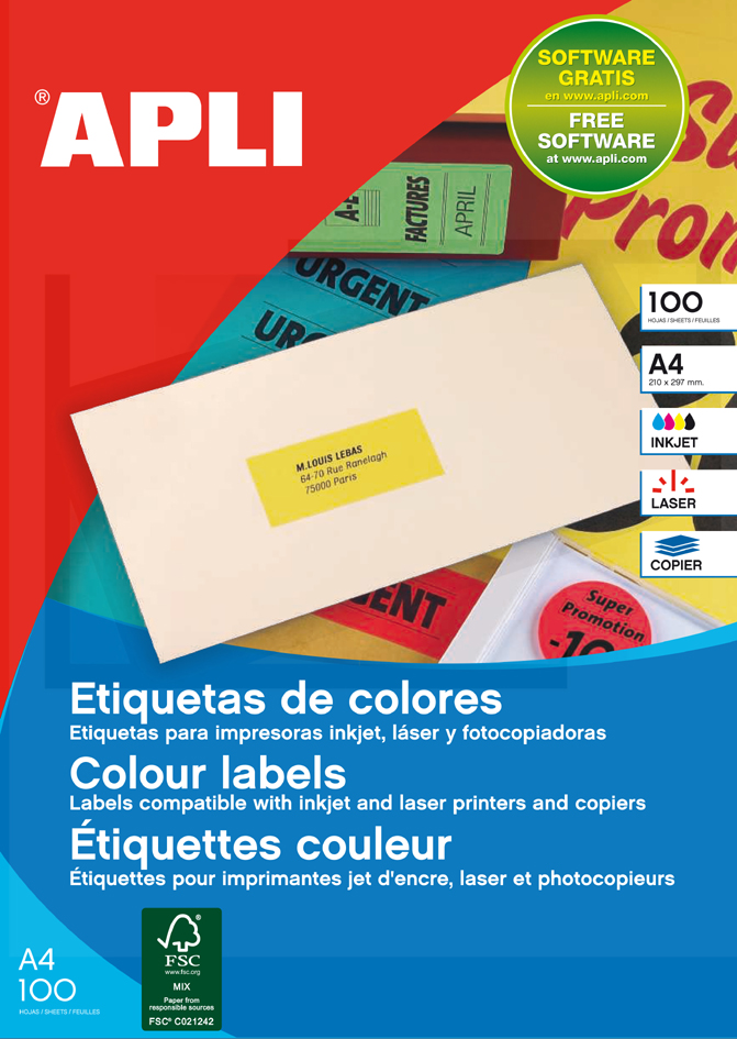 APLI Adress-Etiketten, 210 x 297 mm, neon orange von apli