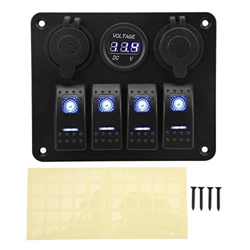 Kippschalter-Panel, 4-Gang-Wippschalter-Panel mit USB-Zigarettenanzünder-Buchse, Ein-/Aus-Kombinationsschalter-Panel für Wohnmobil, Boot, Yacht, Bus von aqxreight