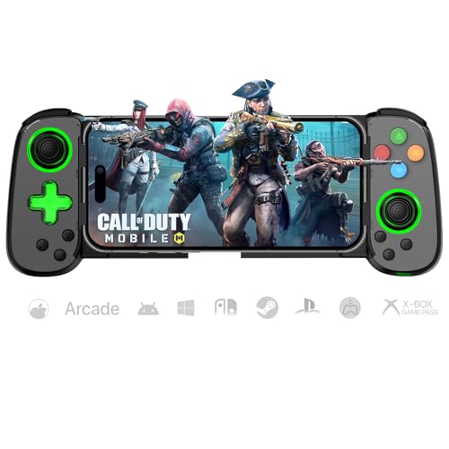 arVin Mobile Gaming Controller für iPhone Android mit Phone CASE Support & Grünem Licht, Wireless Gamepad für iPhone/iPad/Samsung/Tablet/Switch/PS4/PC, Xbox Cloud Gaming/PS Remote Play/Steam Link von arVin