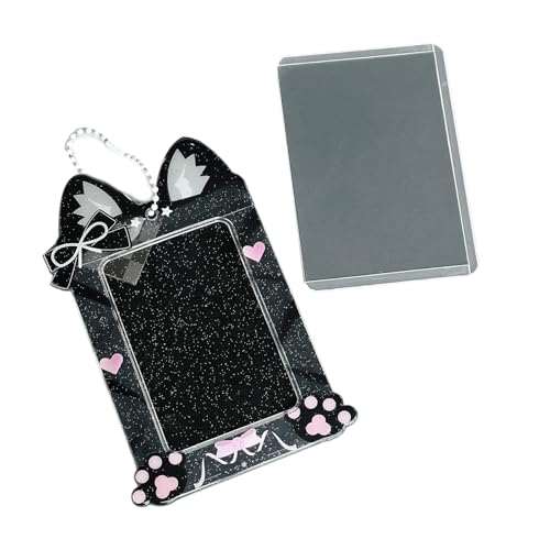 Lovely Cats Fotokartenhalter, Cartoon-Fotokartenschutzhülle, 7,6 cm, Kunststoff, Fotokarten-Etui mit Kette von arenmi